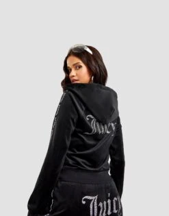 JUICY COUTURE Diamante Velour Tape Hoodie -Nike || The North Face || Adidas Originals Shop jd JCJDW251BLK C 0001 d