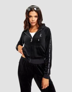 JUICY COUTURE Diamante Velour Tape Hoodie -Nike || The North Face || Adidas Originals Shop jd JCJDW251BLK C 0001 e
