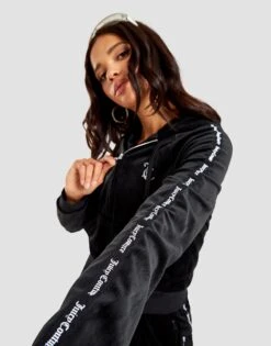 JUICY COUTURE Diamante Velour Tape Hoodie -Nike || The North Face || Adidas Originals Shop jd JCJDW251BLK C 0001 f